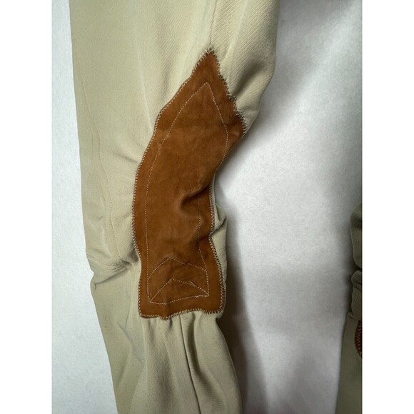 Custom Riding Women Size 28R Breeches Equestrian Crop Pants Tan Suede Patches - Picture 3 of 5